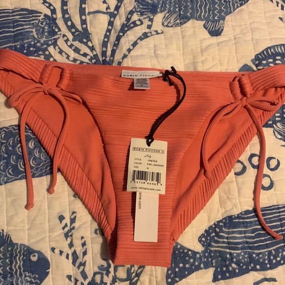 New Robin Piccone Lily Tie Bikini Bottoms 190763 Pink Lemonade Medium - Picture 11 of 14